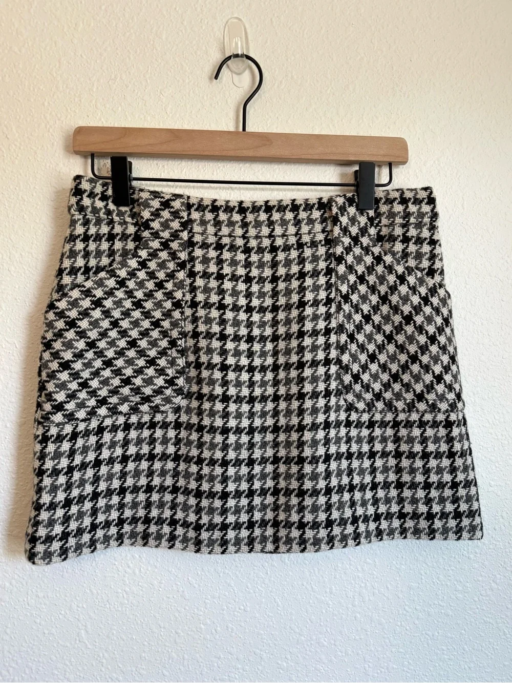 Y2K J Crew Wool Blend Houndstooth Mini Skirt Preppy Old Money Academia - Picture 4 of 7